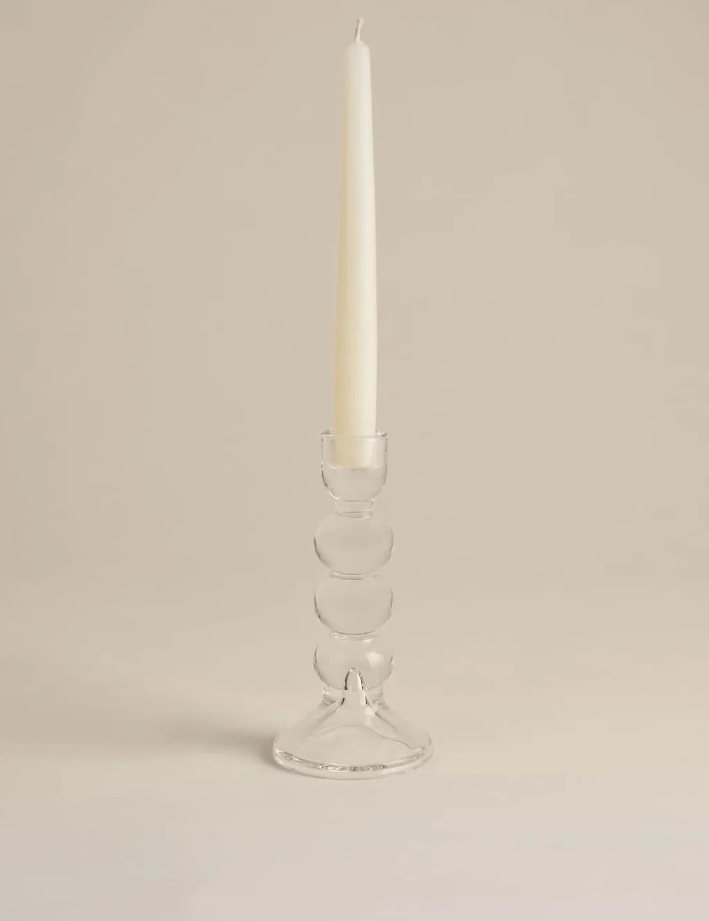 M&S Tall Glass Bobble Dinner Candle Holder Clear