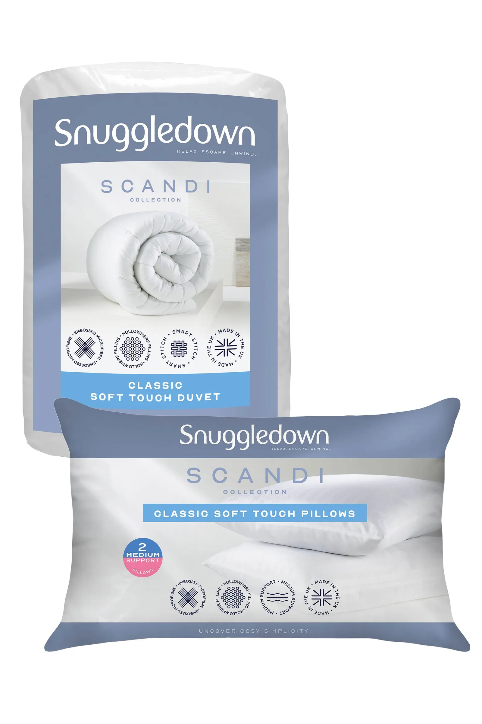 Snuggledown Scandinavian Hollowfibre 10.5 Tog All Year Round Duvet With 2 Pillows in White 1