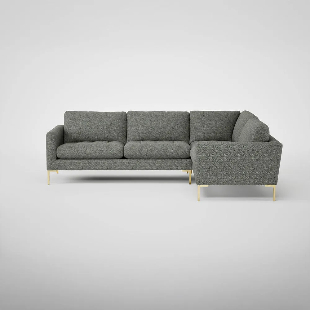 Heal's Eton Right Hand Facing Corner Sofa Boucle Tweed Lapis Brass Feet 1