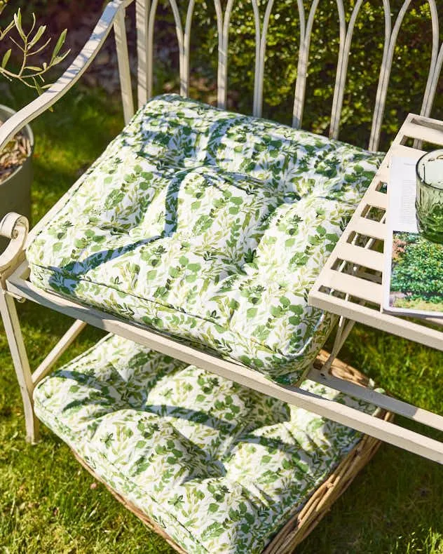 Dibor Set of 4 Green Square Summer Outdoor Garden Chair Seat Pad Cushions W45 x L45cm 3