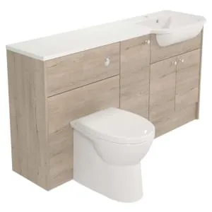 Deccado Benham Pale Oak Fitted Vanity & Toilet Pan Unit Combination with RH Basin - 1500mm