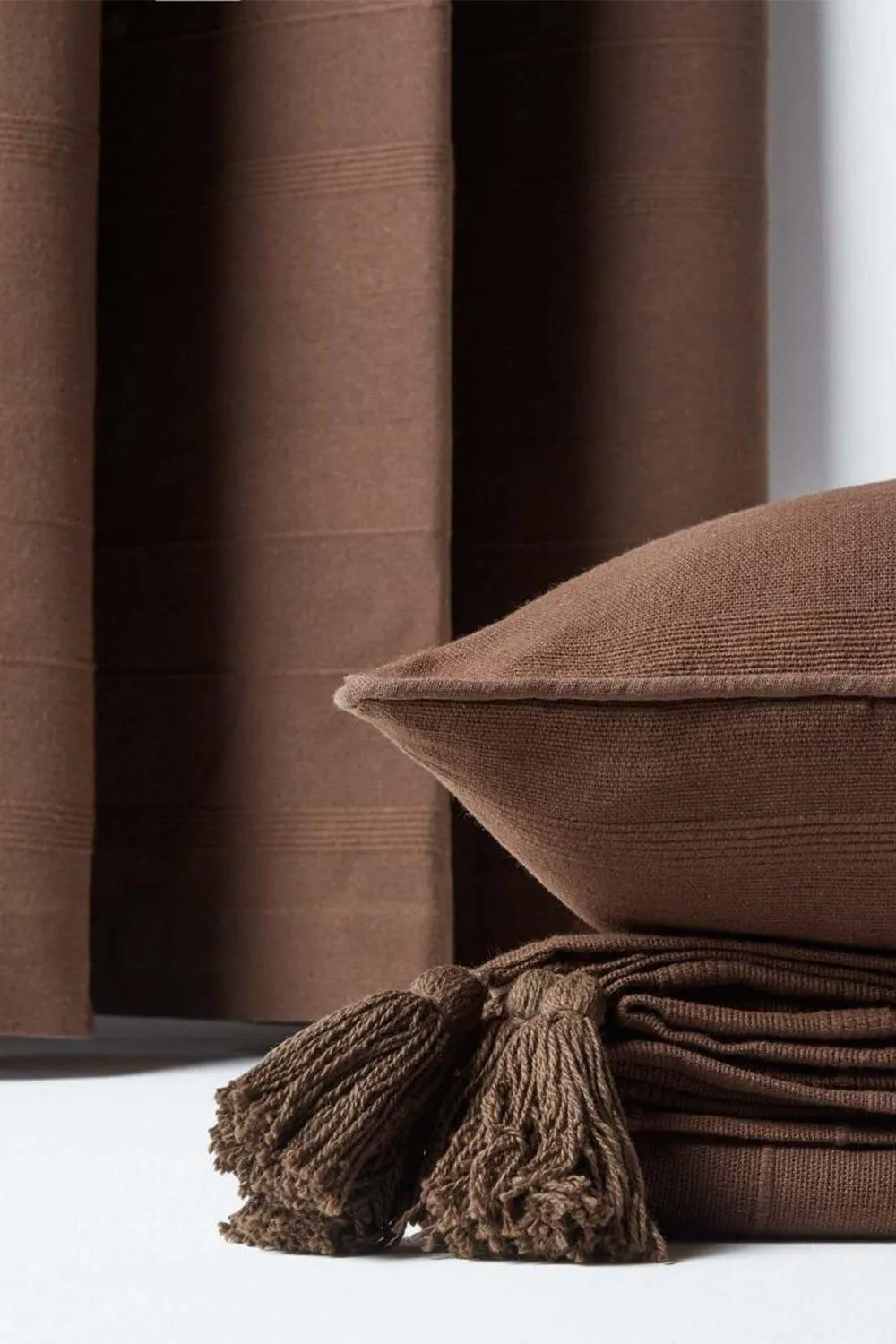 Homescapes Cotton Rajput Ribbed Curtain Pair in Chocolate 4