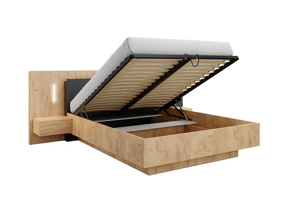 Vente-unique Ottoman Bed With Bedside Tables 160 X 200 Cm - 2 Drawers - With LED in Grey 4