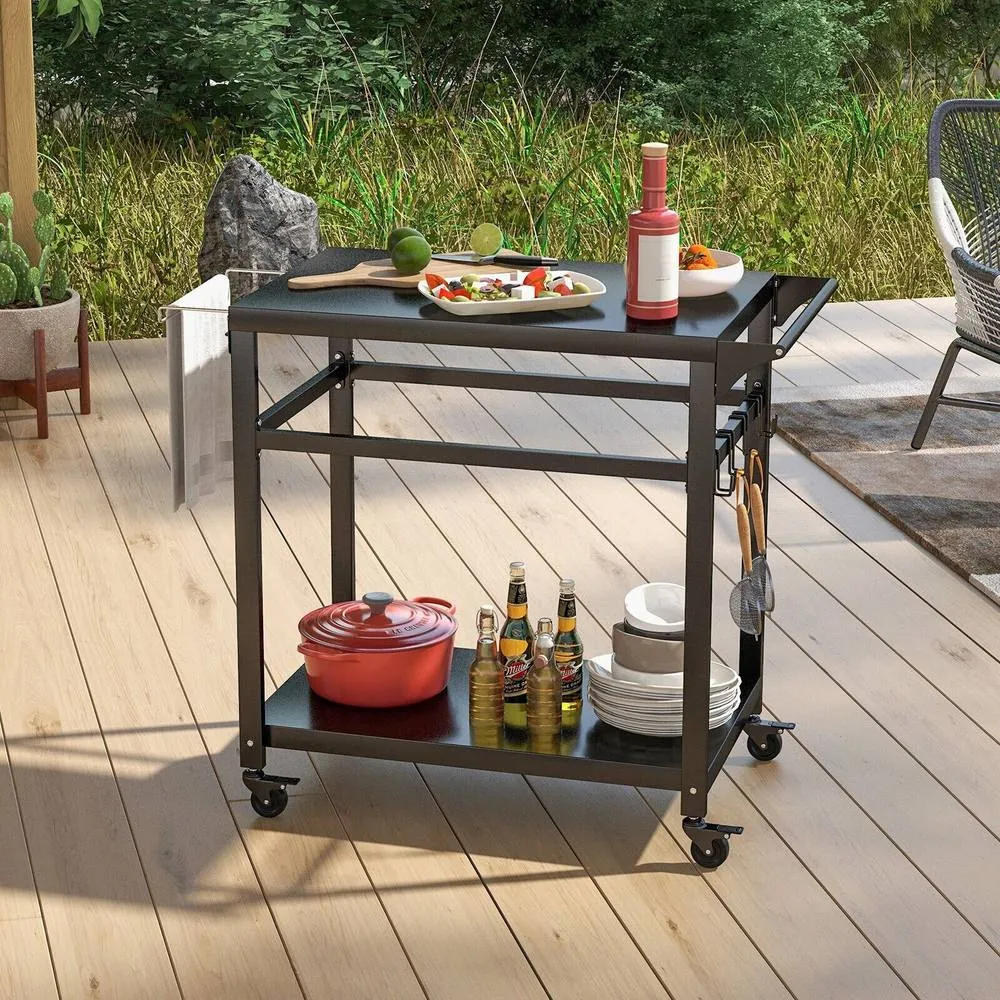 Costway Portable Dining Cart BBQ Trolley Grill Cart Food Prep in Black 2
