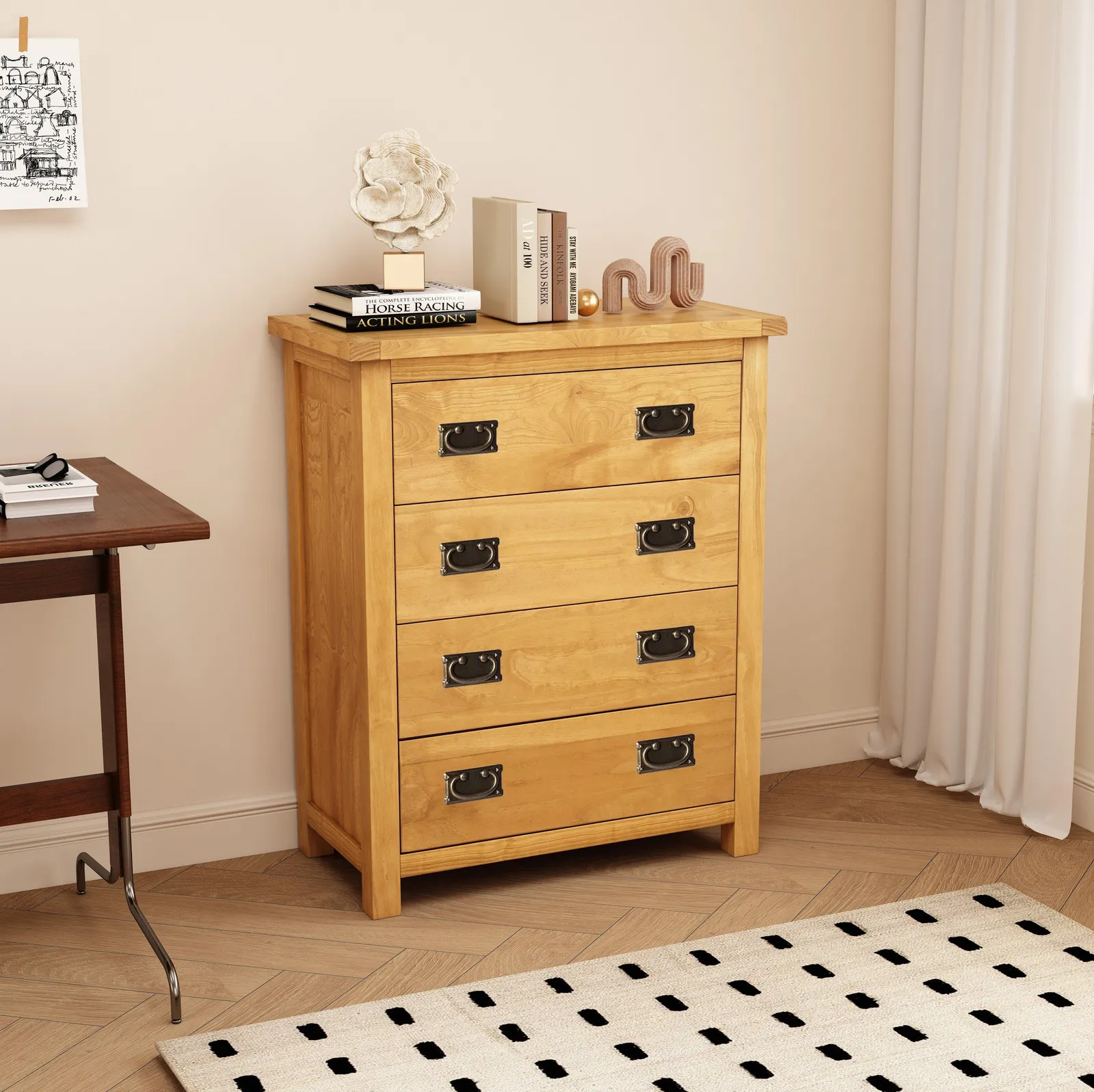 Cabinet Bits Lugo 4 Drawer Chest of Drawers Bras Drop Handle in Light Brown
