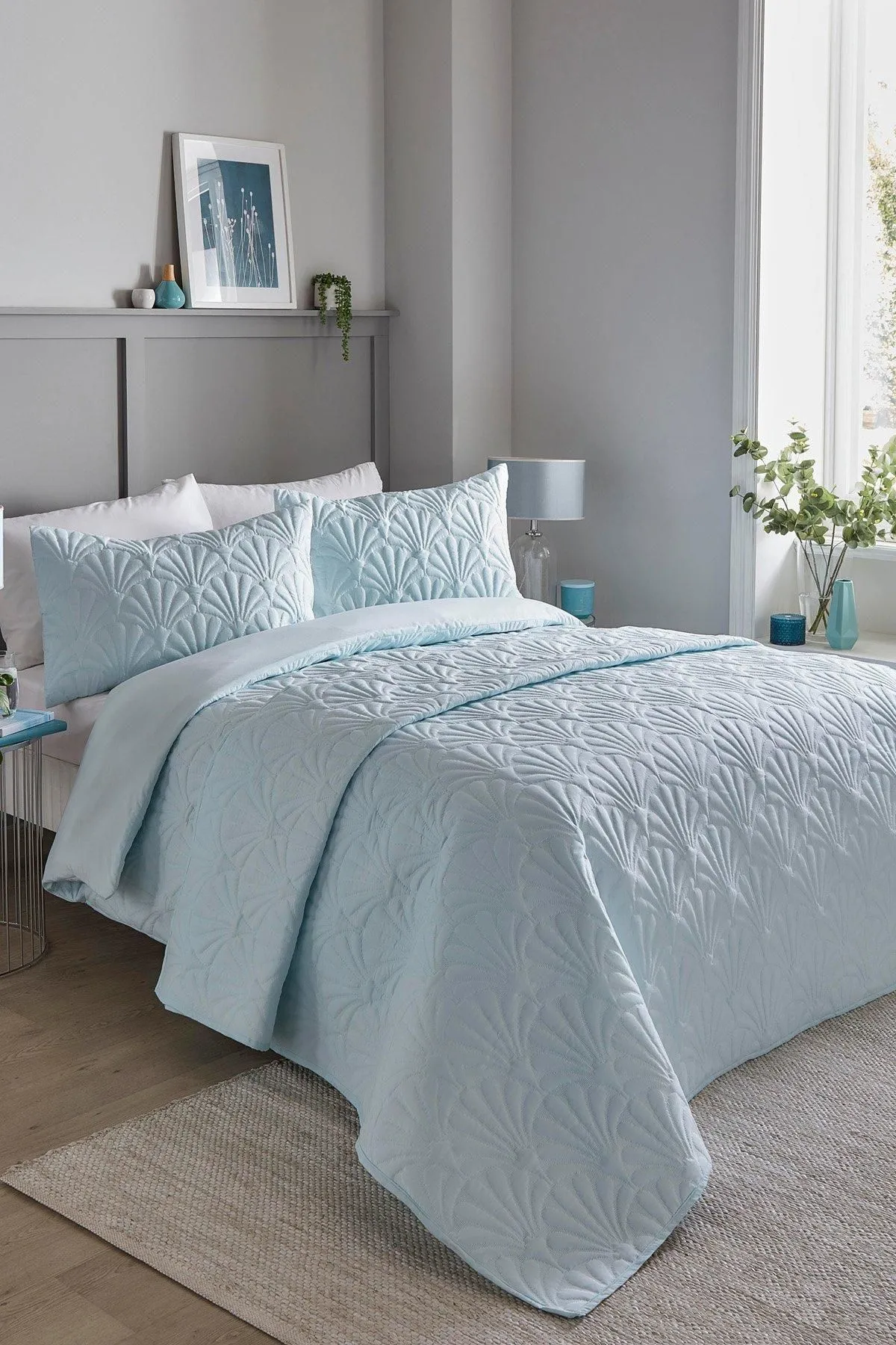 Serene 'Cavali' Pinsonic Microfibre Duvet Cover Set in Duck Egg Blue