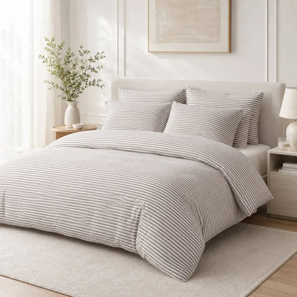 Grace Pinstripe Elegant Duvet Cover Set Ultrasoft Reversible Bedding Sets in Grey