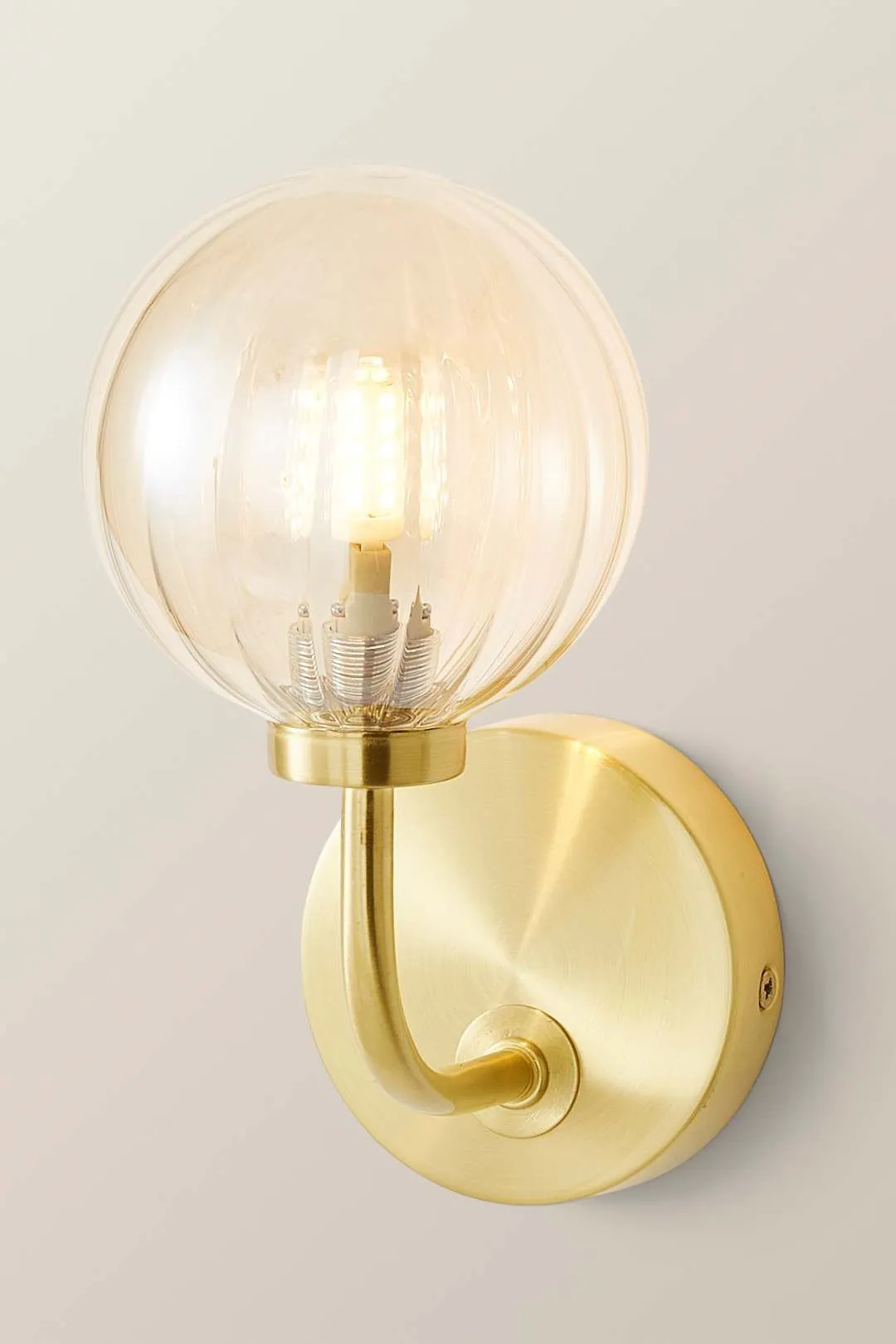 ValueLights Chessy Ribbed Glass Globe Shade Gold Stem Wall Light with LED Bulb 3