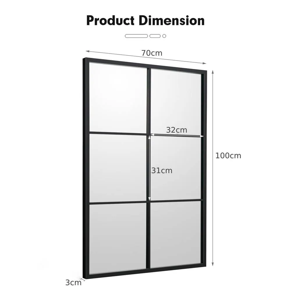 Costway Windowpane Hanging Mirror Wall Mounted Mirror Steel Frame in Black 2