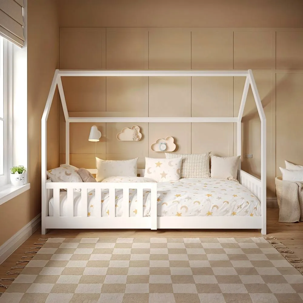 Flair Explorer Wooden Playhouse Bed with Rails in White 2