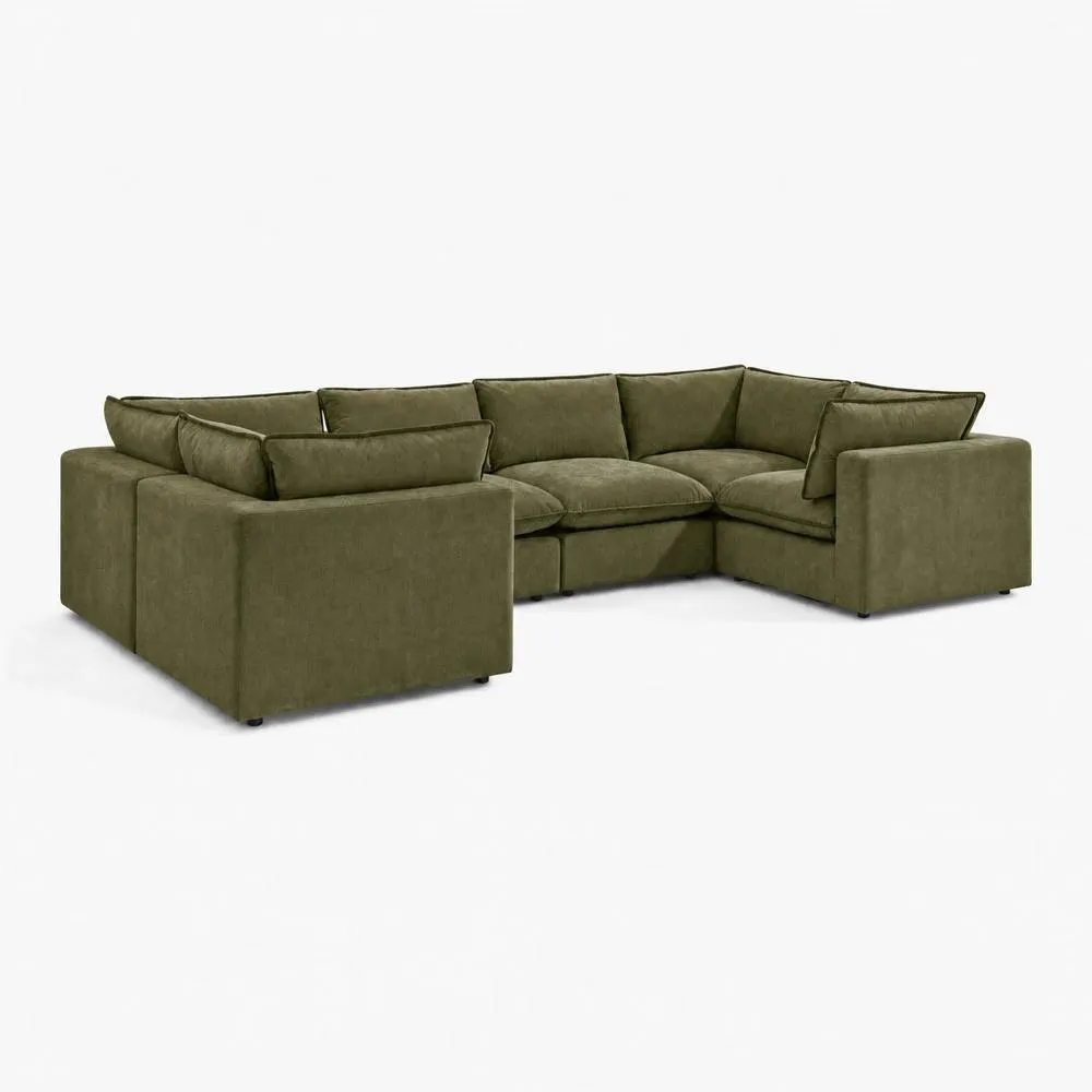FurnitureboxUK Echo Linen-Look Fabric 5 Seater U-Shaped Modular Corner Sofa in Green 6