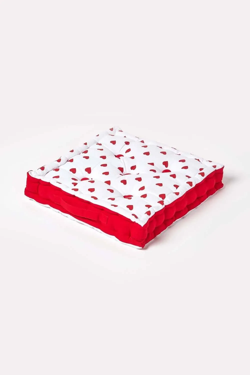 Homescapes Cotton Hearts Floor Cushion in Red