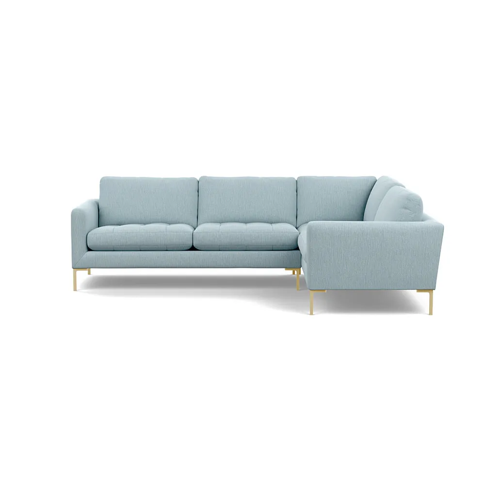 Heal's Eton Right Hand Facing Corner Sofa Smart Linen Mix Duck Egg Brass Feet
