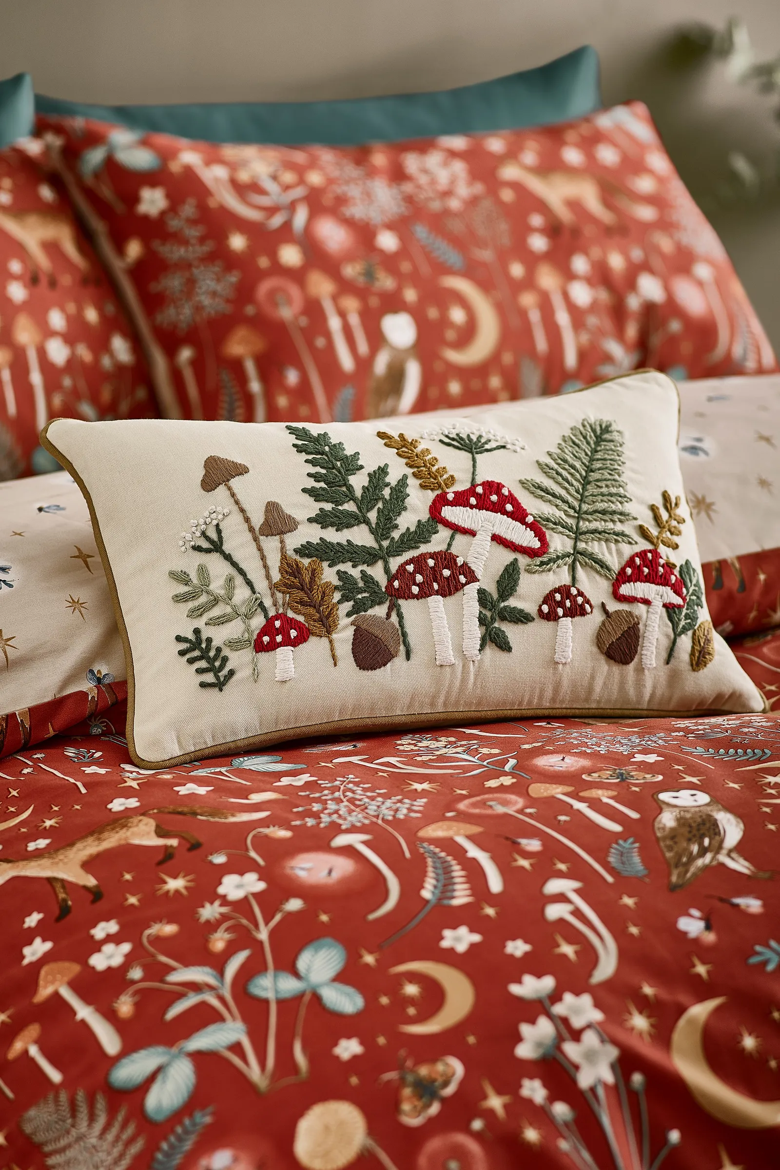 Catherine Lansfield 'Embroidery Woodland' Cushion in Natural 3