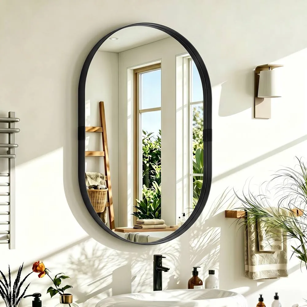 HOMCOM Wall Mirror with Elevated Aluminium Alloy Frame, 60 x 90 cm in Black 1