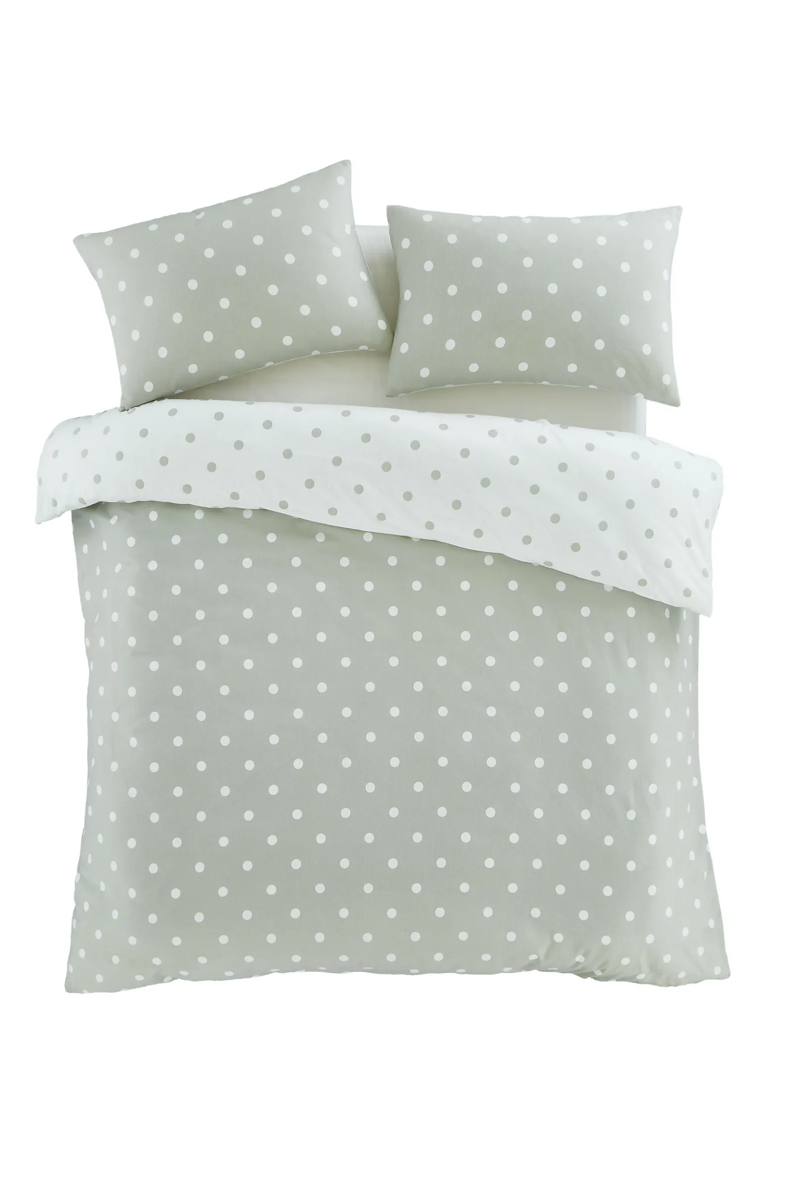 Catherine Lansfield 'Brushed Polka Dot' Cotton Reversible Duvet Cover Set in Green 5