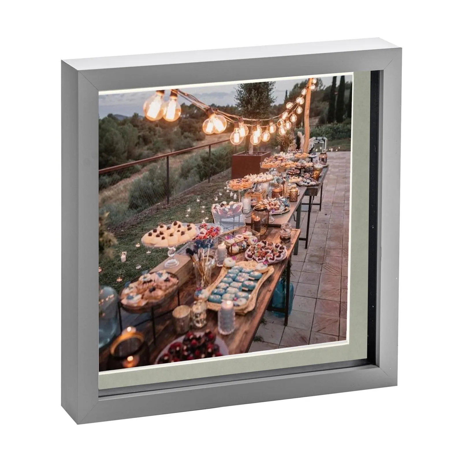 Nicola Spring 3D Box Photo Frame - 10 x 10" with 8 x 8" Mount - Ivory Mount in Grey