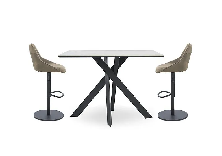 Warrior Crystal White Table and 2 Swivel Bar Stools - Taupe