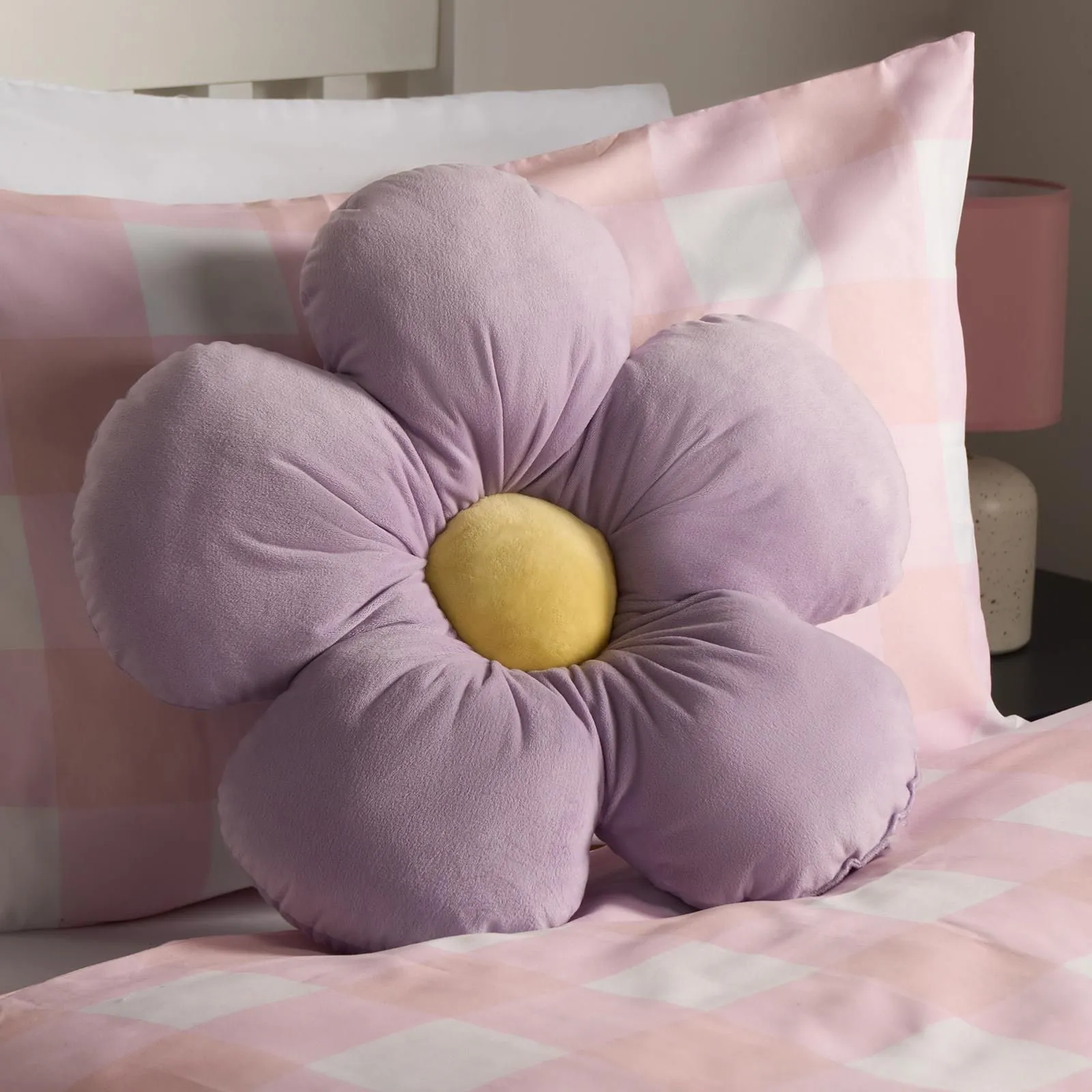OHS Flower Cushion Filled Matte Velvet Plush Chair Sofa Plump Decorative Bed Pillow in Lilac