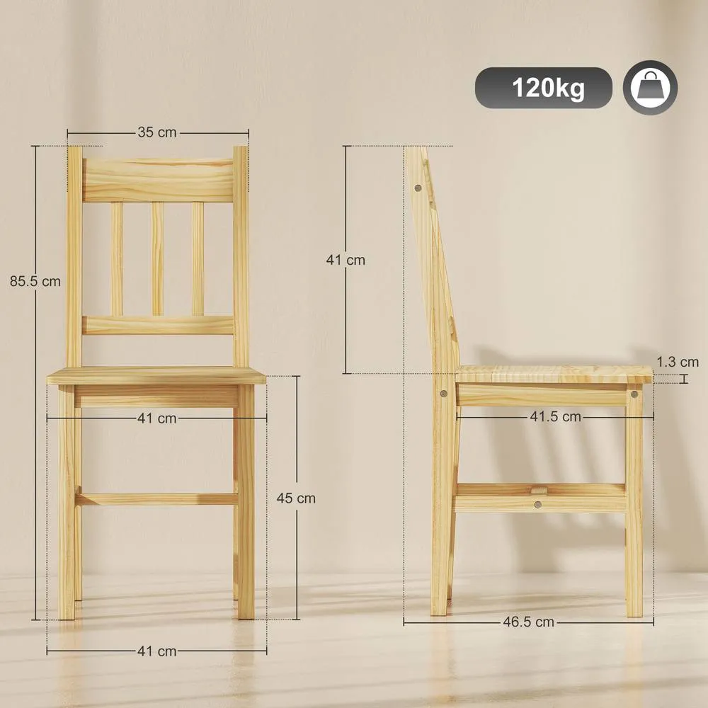 HOMCOM Dining Chairs Set of 2, Pine Wood Frame, Slat Back, Kitchen, Natural 3