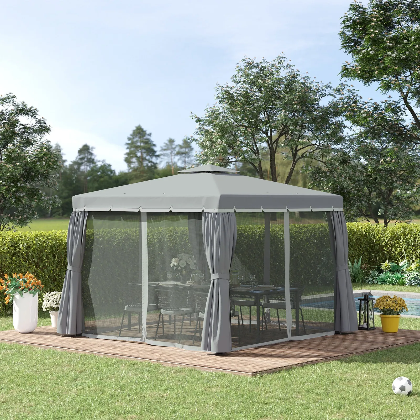 OUTSUNNY 3 x 3(m) Patio Gazebo Garden Shelter w/ Mosquito Netting in Grey