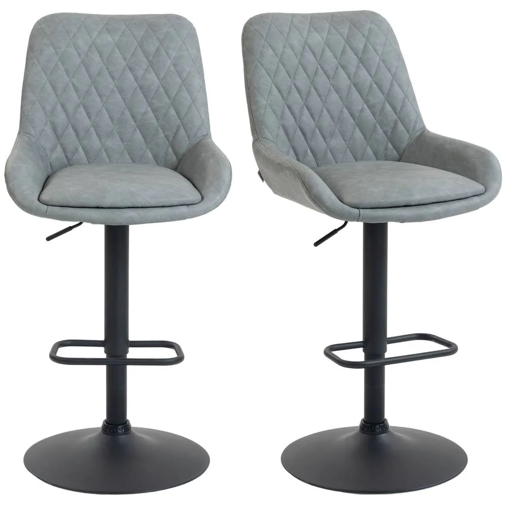 HOMCOM PU Leather Padded Bar Stools Set of 2 with Metal Base, Light Grey 2
