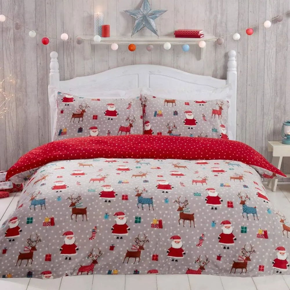 Smart Living Printed Santa Christmas Fleece Duvet Cover With Pillowcases