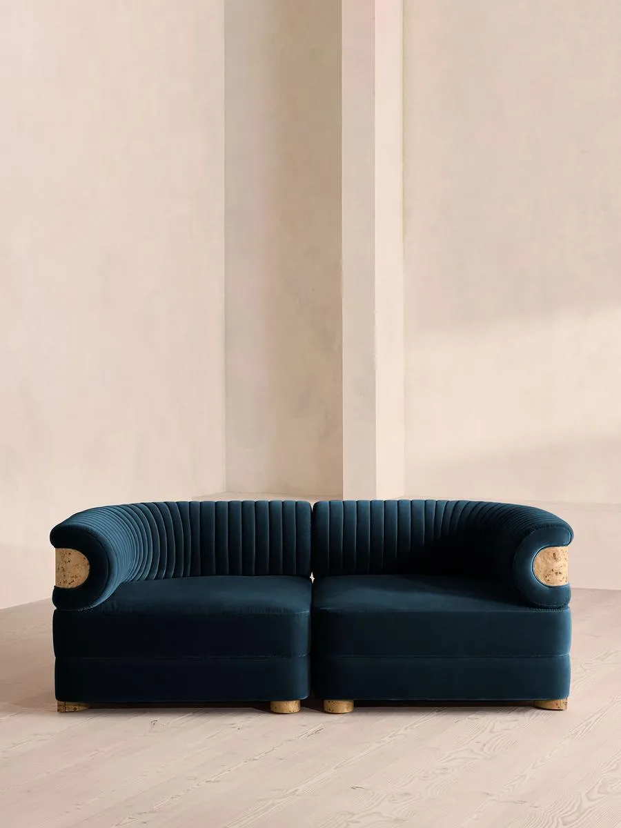 Caleb Modular Three Seater Sofa, Velvet, Royal Blue, Blonde Burl