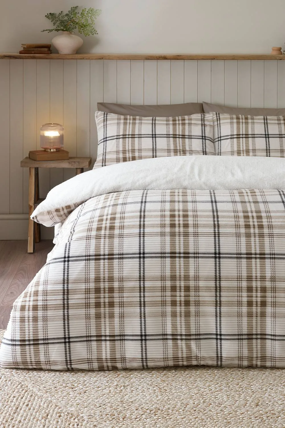 Catherine Lansfield 'Cosy Ribbed Check' Duvet Cover Set in Natural 1