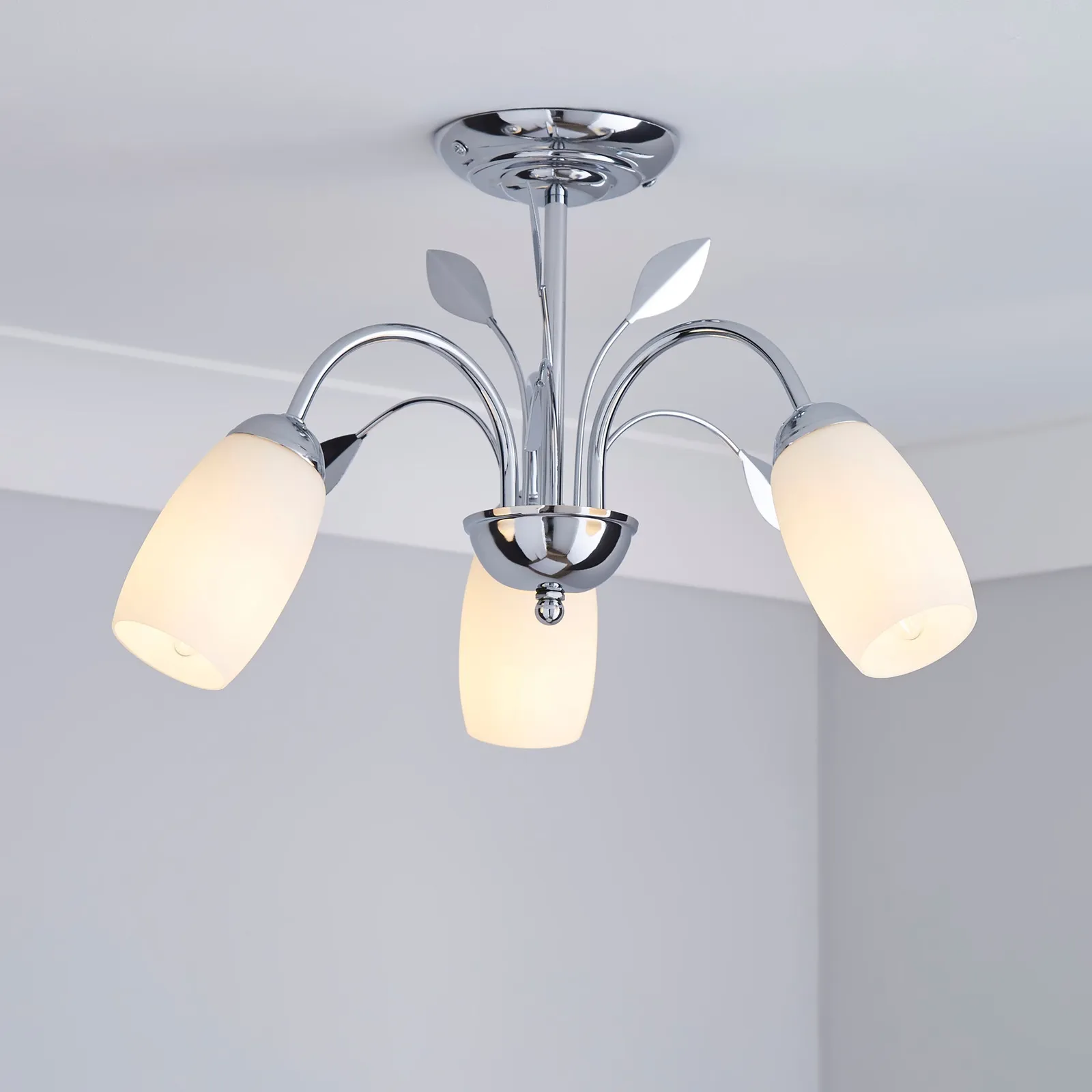 3 Light Frosted Glass Chrome Ceiling Fitting Silver