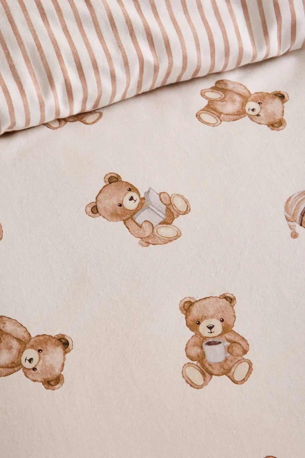 Catherine Lansfield Brushed Teddy Bear Cotton Reversible Duvet Cover Set in Cream 5