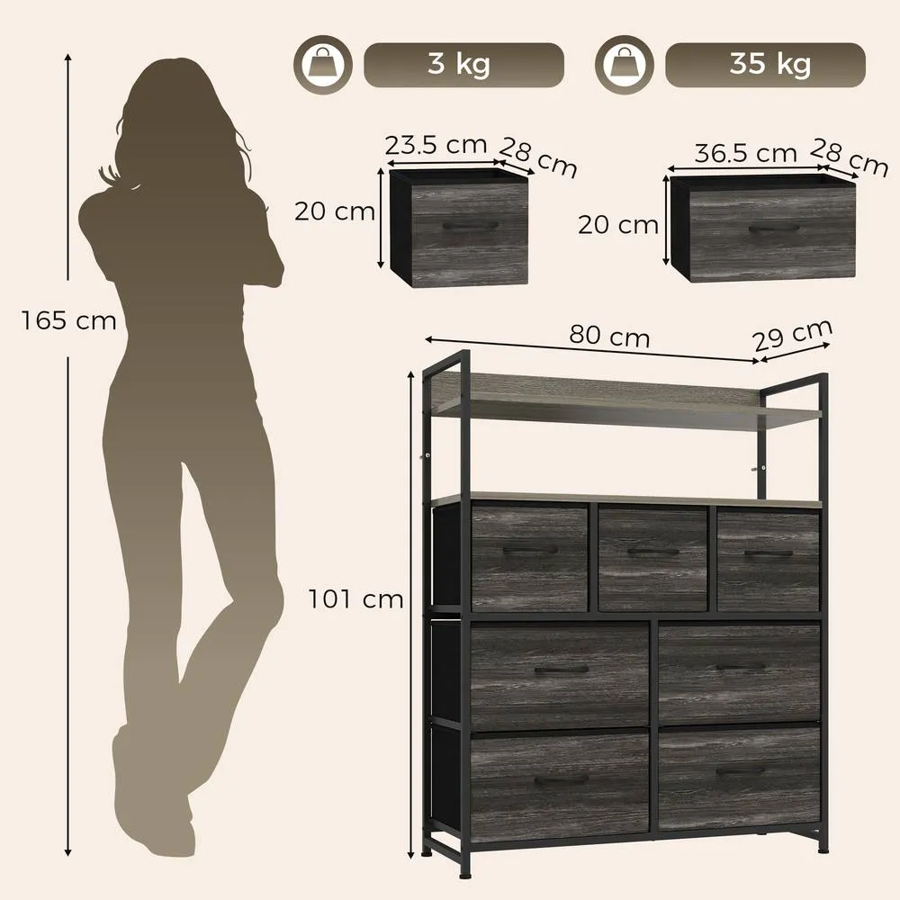 HOMCOM Chest of Drawers, Bedroom Fabric Dresser, Grey Wood-Effect 3