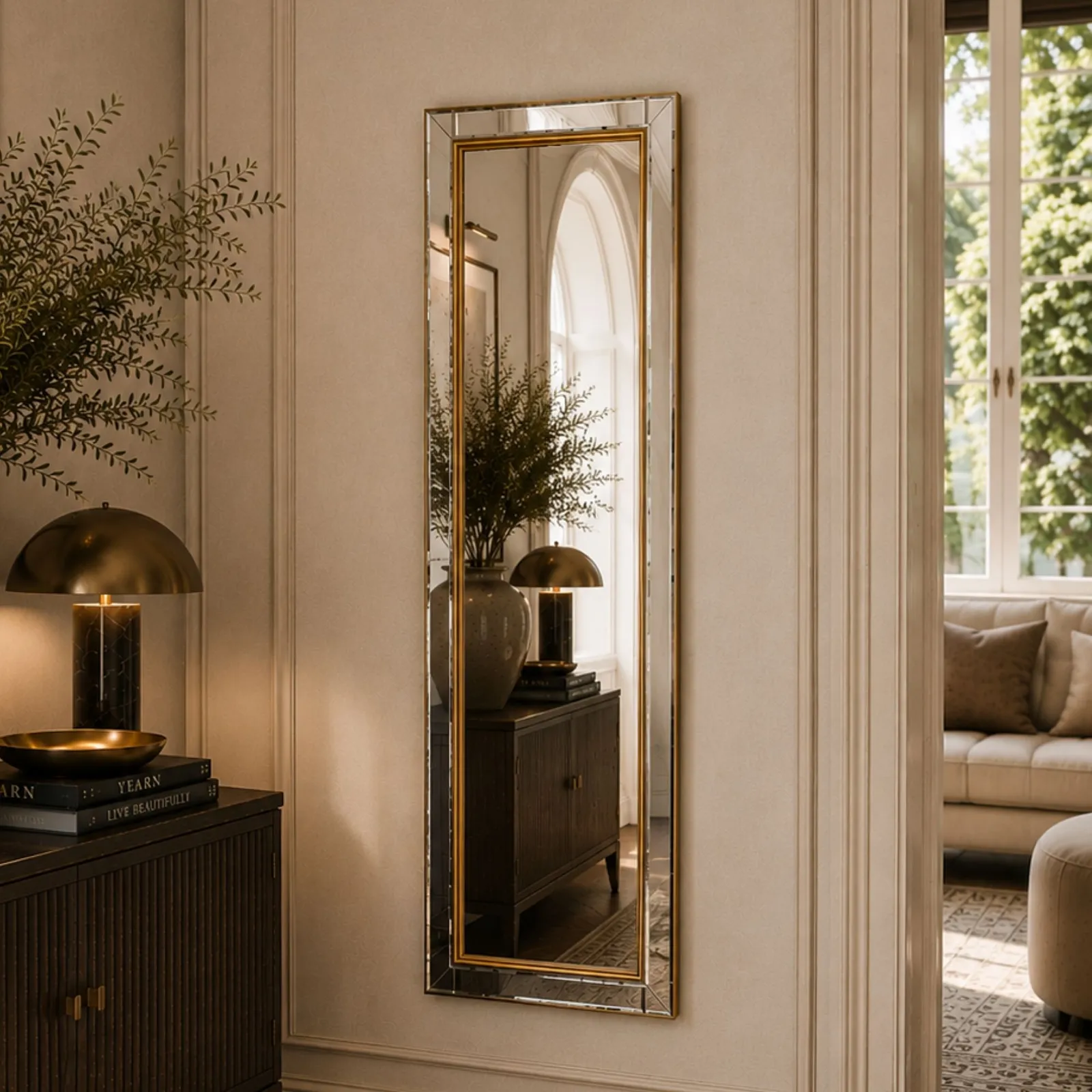 Yearn Mirrors Brass framed bevelled mirror 136x45.5cm in Gold 2
