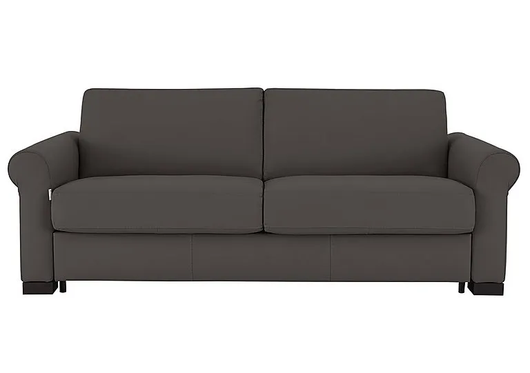 Alcova 3 Seater Leather Sofa Bed with Scroll Arms - Torello Grigio Scuro
