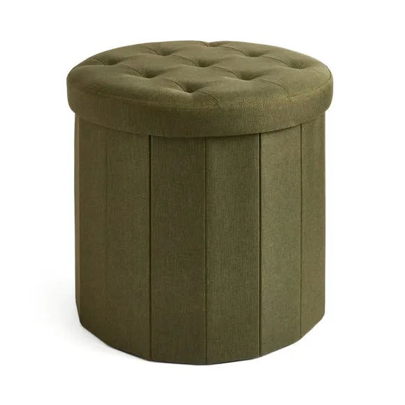 Faux Linen Round Ottoman 3