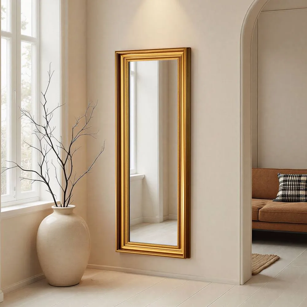 Yearn Mirrors Beaded Classic Tall Gold Framed Bevelled Wall Mirror 2