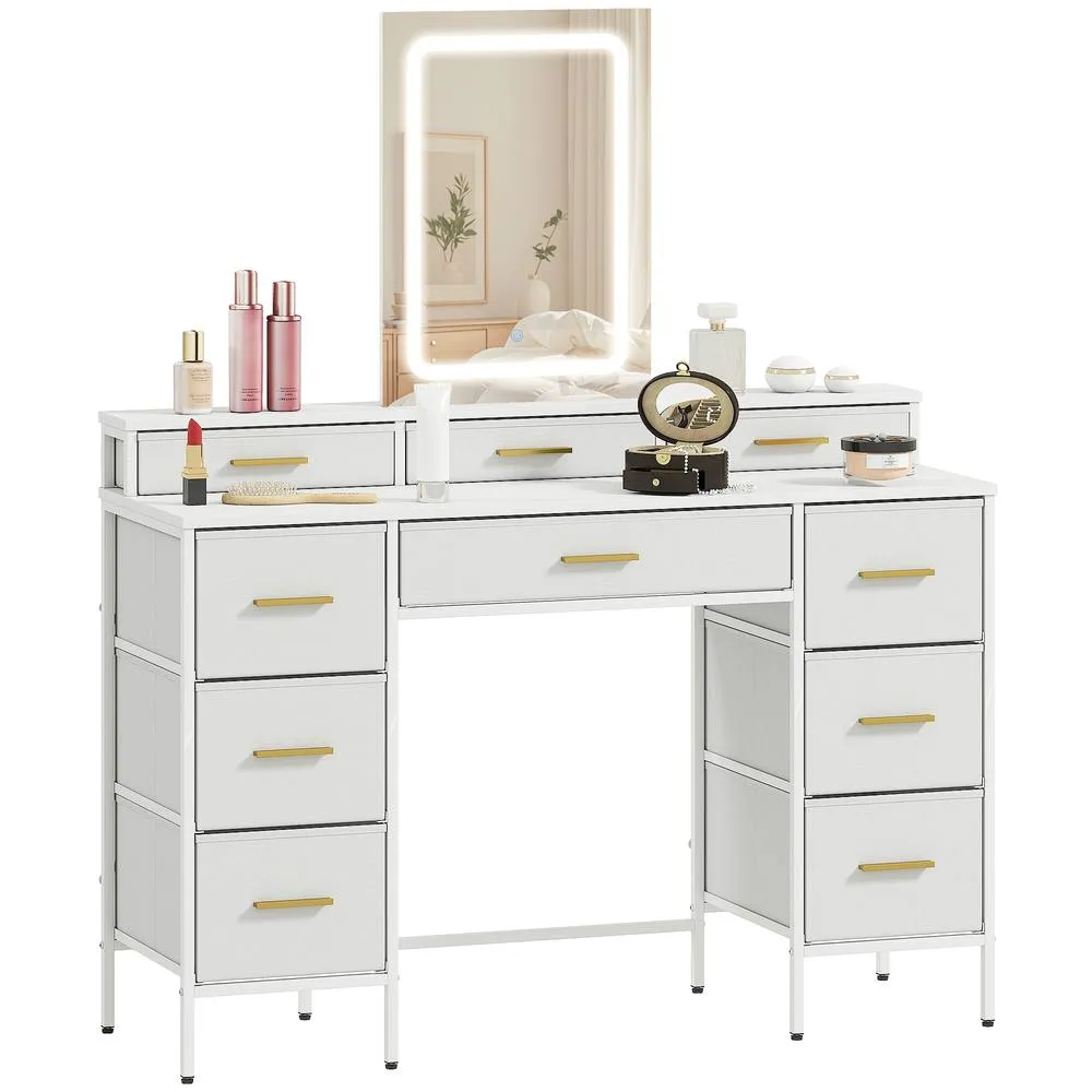 HOMCOM Dressing Table with LED Lighting Mirror & 10 Drawers, White 2