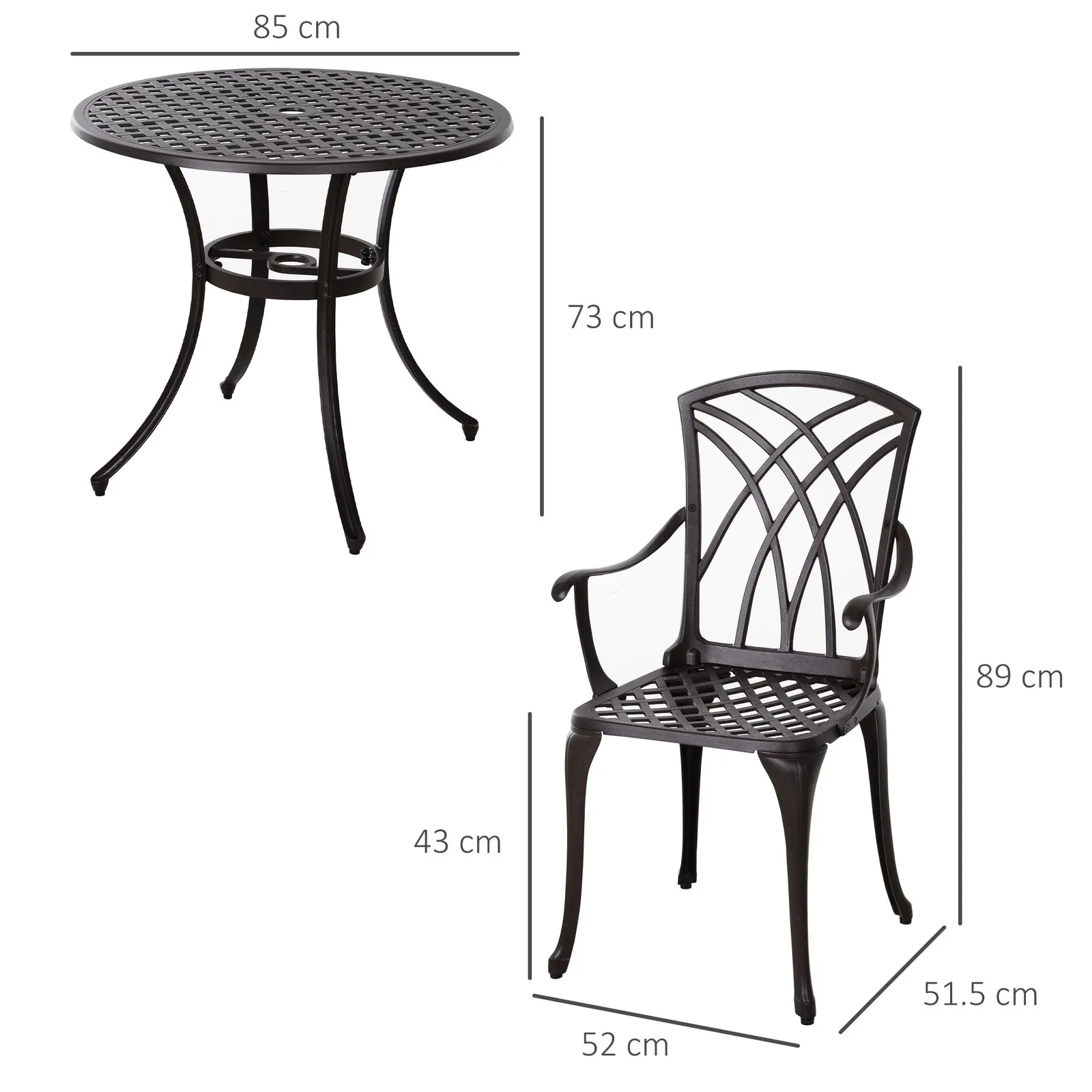 OUTSUNNY 5 PCs Coffee Table Chairs Outdoor Garden Furniture Set with Hole in Brown 3