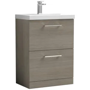 Nuie Arno Solace Oak 2 Drawer Vanity Unit & Basin - 840 x 610mm