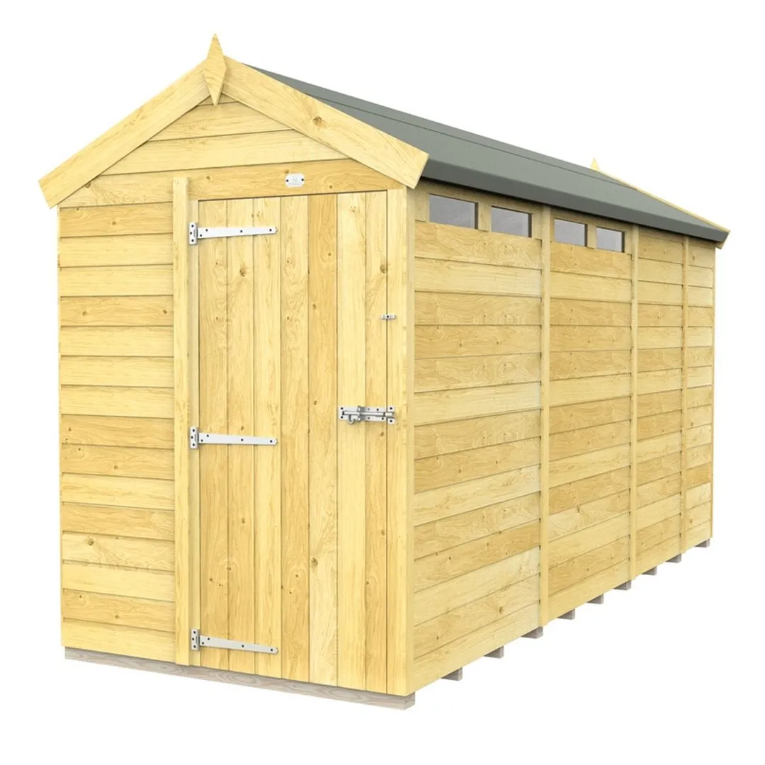Buttercup Farm 5 x 13 Feet Apex Security Shed - Single Door - L387 x W147 x H217 cm in Brown