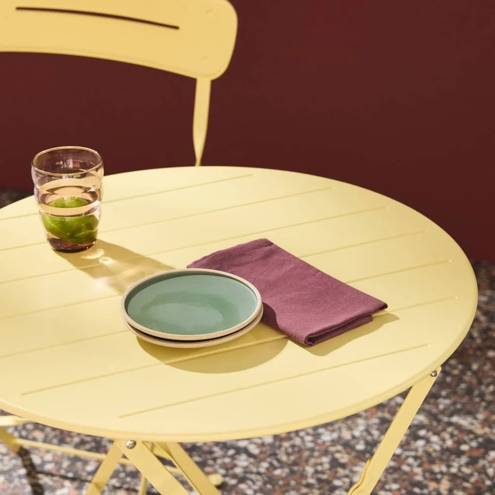 sweeek Round bistro garden table, steel, folding + 2 chairs in Yellow 4