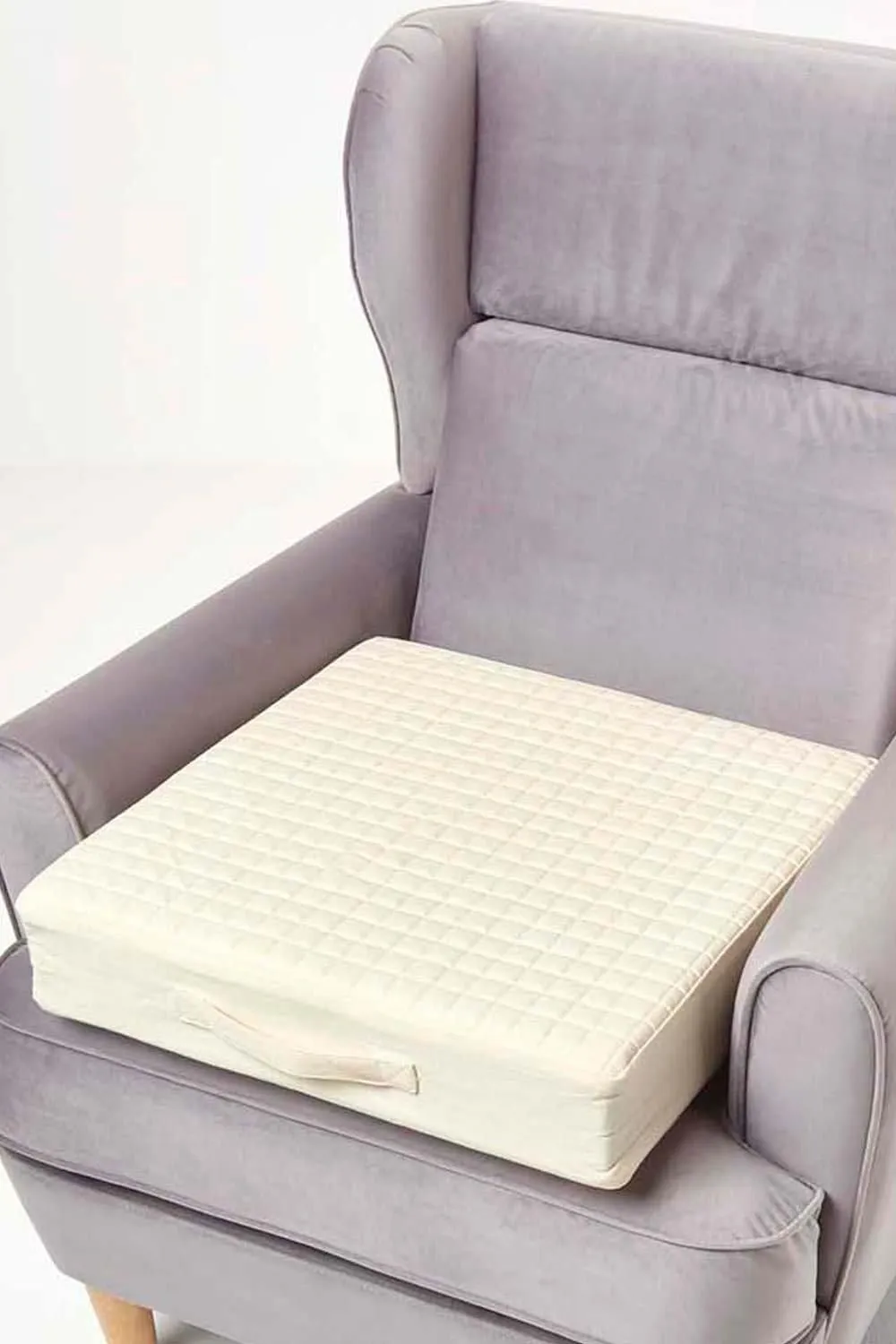 Homescapes Quilted Cotton Armchair Booster Cushion Cover in Cream 2