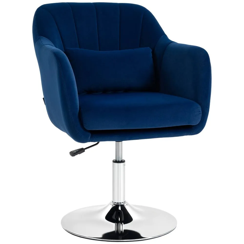 HOMCOM Retro Velvet Swivel Tub Chair with Steel Frame Dark Blue 2