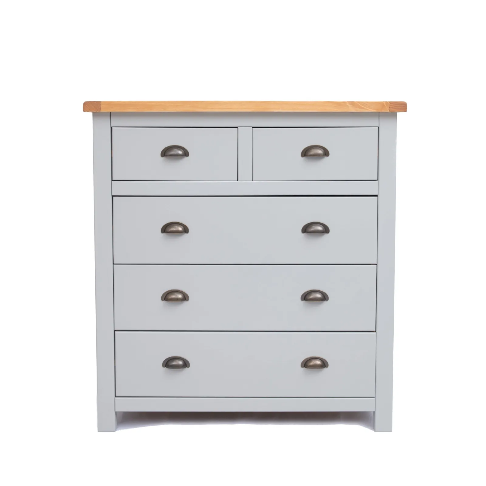 Cabinet Bits Argenta 5 Drawer Chest of Drawers Brass Cup Handle in Light Grey