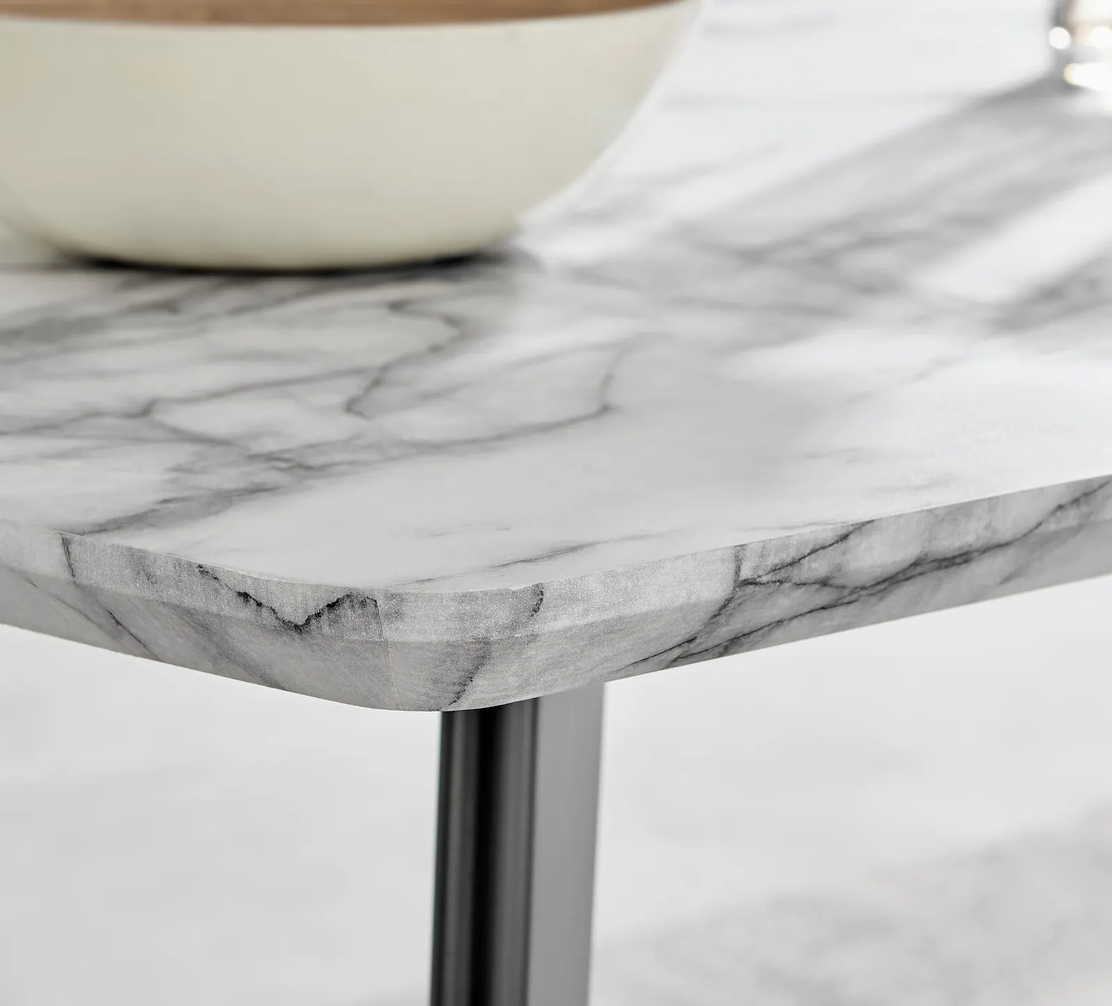 FurnitureboxUK Andria Marble Effect Dining Table With Black Legs & 6 Pesaro Velvet Silver Leg Chairs 3