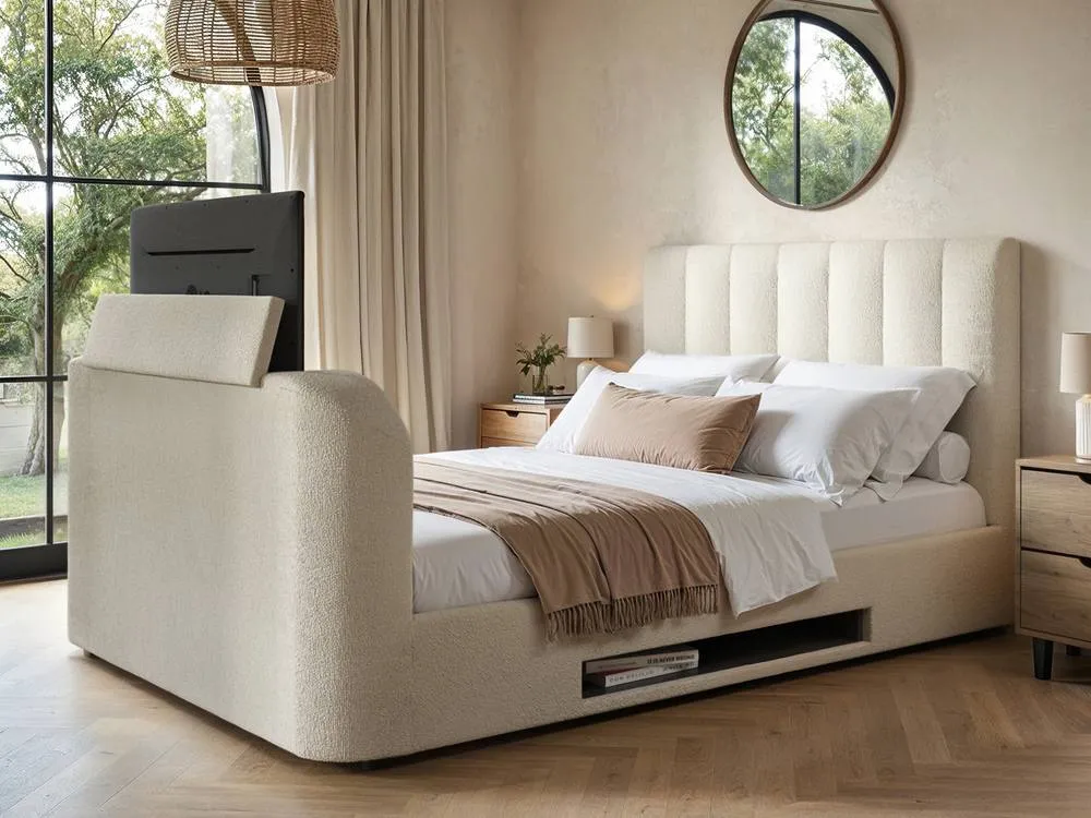 Flair Megane Boucle Side Lift TV Ottoman Bed in Cream