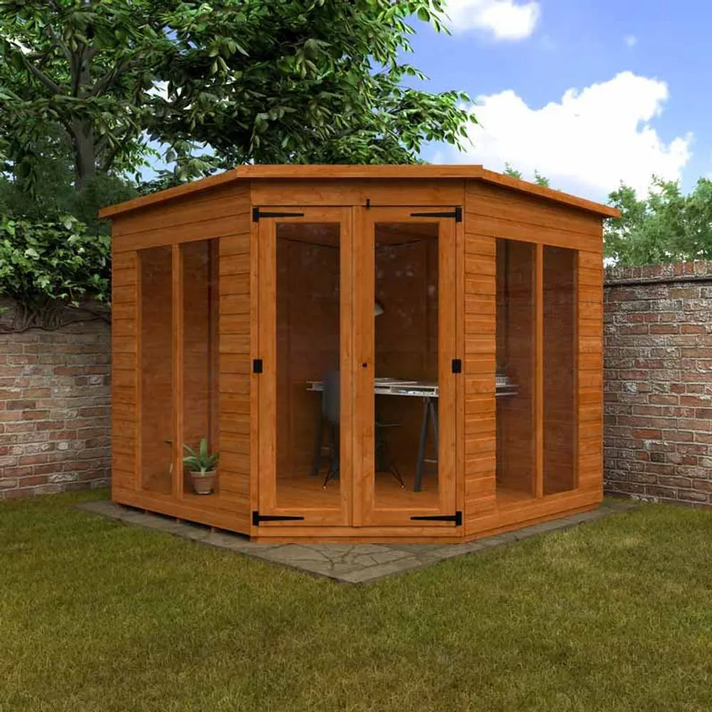 Buttercup Farm 8 x 8 Feet Ful Pane Cornerhouse 12mm Shed - Solid Wood/Softwood/Pine in Burnt Orange 3