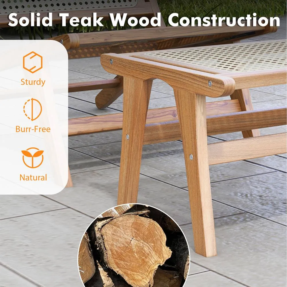 Costway Ottoman Footstool Natural Teak Wooden Foot Rest-Natural 6