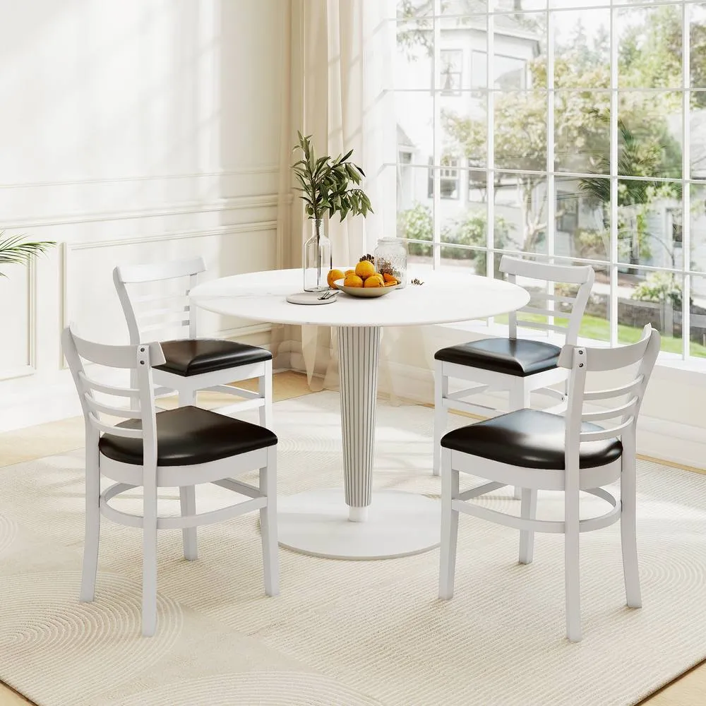 Costway Modern Dining Chair Set of 2 PU Leather Upholstered Kitchen Chair in White 6