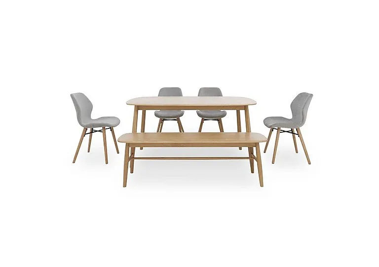 Stockholm Fixed Dining Table with 4 Upholstered Chairs and a Bench - Light Oak